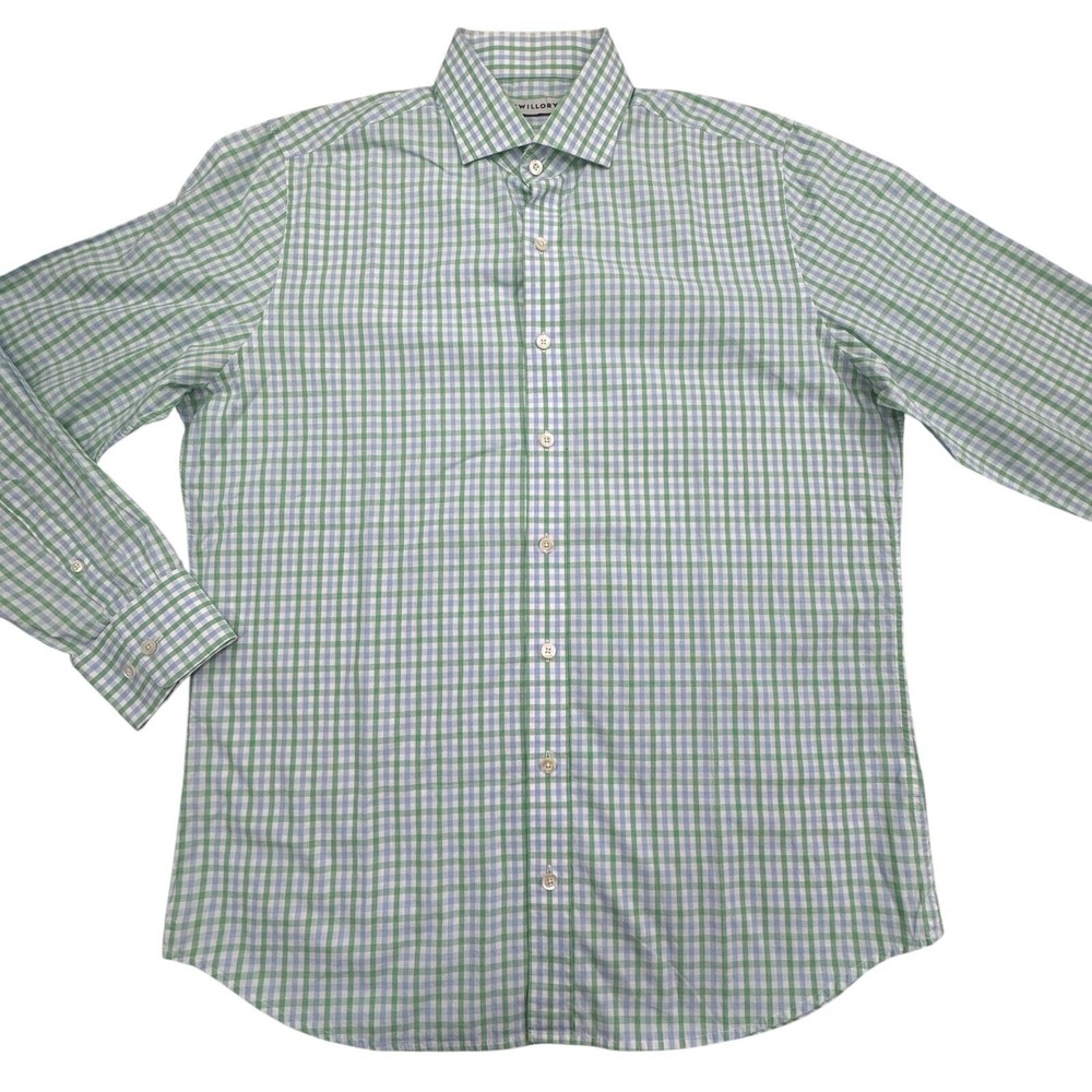 Twillory Dress Shirt Mens 16.5 Green Gingham Tailored Fit Long Sleeve Button-Up